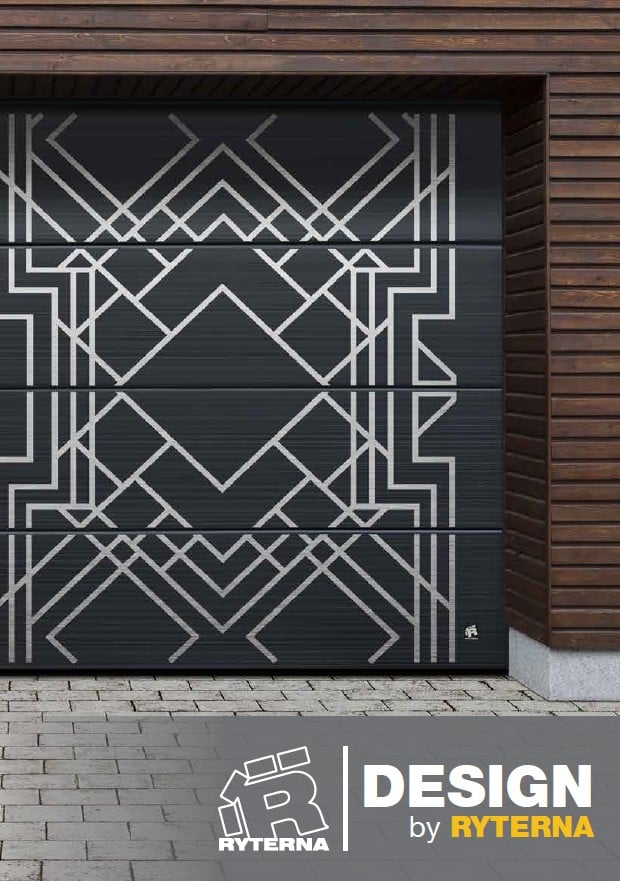 A geometric-patterned garage door designed by Ryterna.